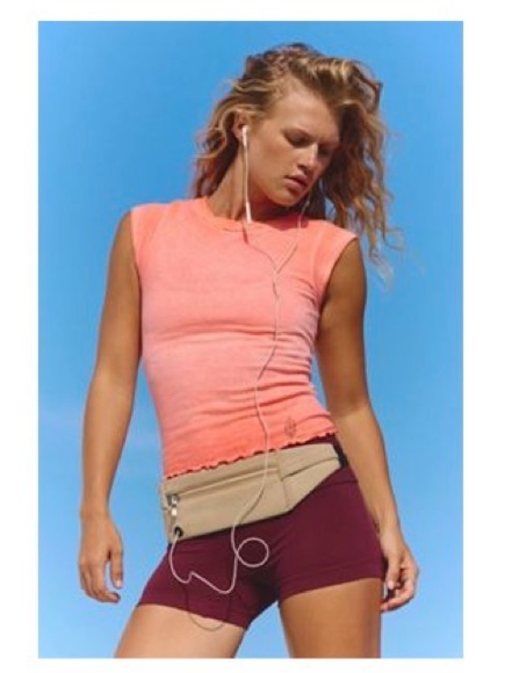 Free People Coral Sleeveless Ribbed Tank Top